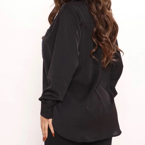 FASHION NOVA BUTTON DOWN SHIRT BLACK SIZE L - Picture 2 of 2